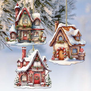 Christmas Houses Decorative Eco Wood Ornaments Set of 3 by G. Debrekht - Christmas Decor - 8091024-S3