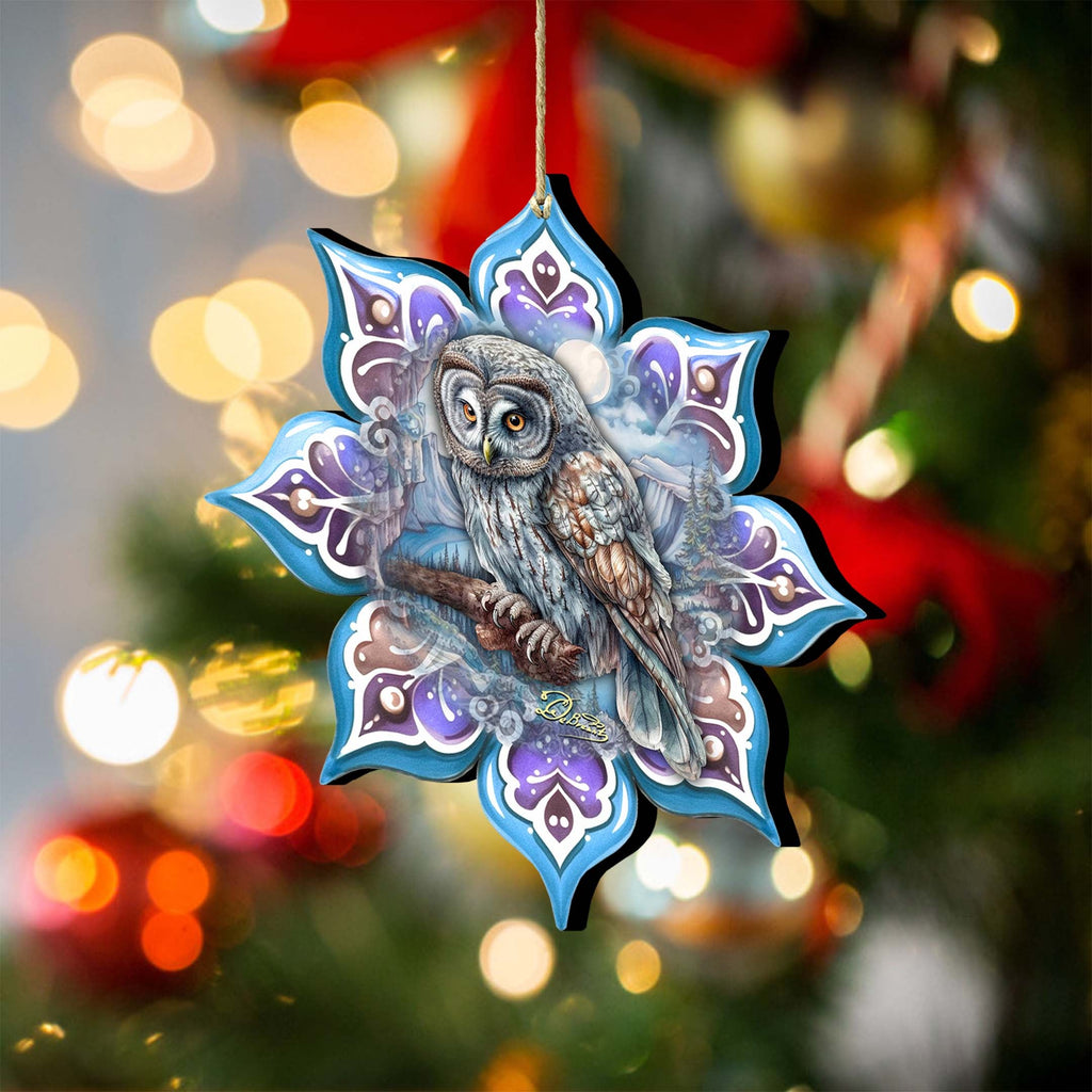Arctic Owl Snowflake Wooden Ornaments by G. Debrekht - Nature Wildlife Decor - 8688435