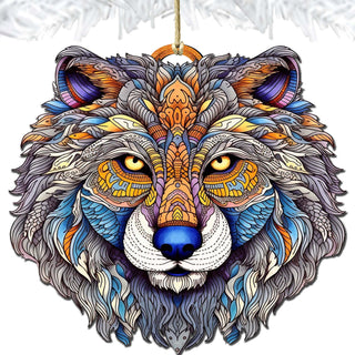 Ornamental Wolf Face Wooden Ornaments by G.Debrekht - Wildlife Holiday Decor - 8710125-2