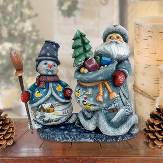 Santa with Snowman Hand-Painted WOODCARVED Masterpiece by G. DeBrekht - Christmas Santa Snowman Decor - 2000014