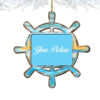 Captains Wheel Coastal Picture Frame Ornaments - Ornament for Photo - Coastal Holiday Decor - 8198536PF
