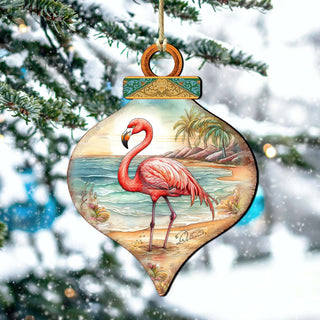 Holiday Coastal Decor - Flamingo Charm Wooden Ornaments by G. Debrekht - Coastal Holiday Decor - 8688173