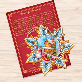 Snowman's Gifts Snowflake Wooden Ornaments by G. Debrekht - Christmas Santa Snowman Decor - 8688404