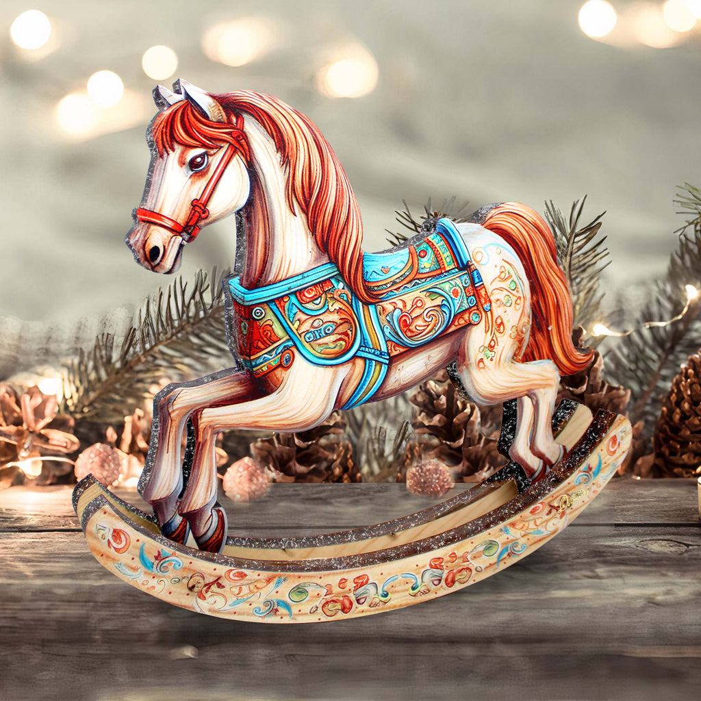 Timeless Ride of Joy Limited Edition Wooden Rocking Horse Figurine by G. Debrekht - Christmas Centerpiece Decor - 89307