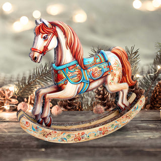 Timeless Ride of Joy Limited Edition Wooden Rocking Horse Figurine by G. Debrekht - Christmas Centerpiece Decor - 89307