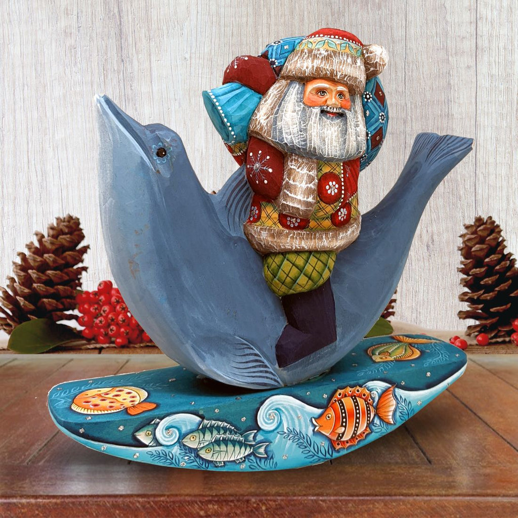 Dolphin Santa Hand-Painted WOODCARVED Masterpiece by G. DeBrekht - Wildlife Holiday Decor - 820023