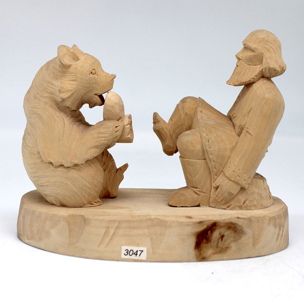 One-of-a-Kind The Man and the Bear Wood Carved Figurine 7x5.5