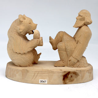 One-of-a-Kind The Man and the Bear Wood Carved Figurine 7x5.5