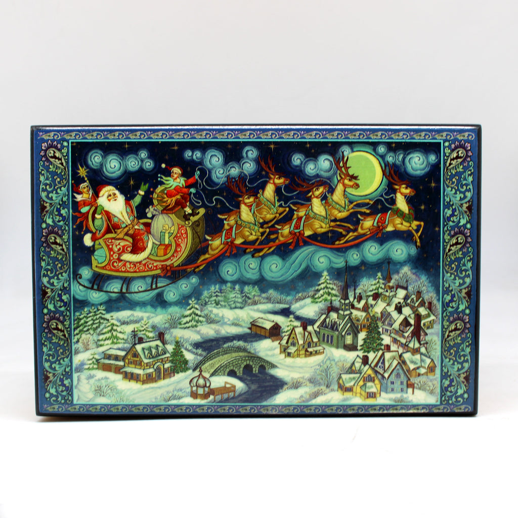 One-of-a-Kind Christmas Night Lacquered & Polished WOODCARVED Music Jewelry BOX - 9x6x3 Inches, Unique Home Decoration Beautiful Gift Rare Find Collectible, Unique Hand Carved Gift