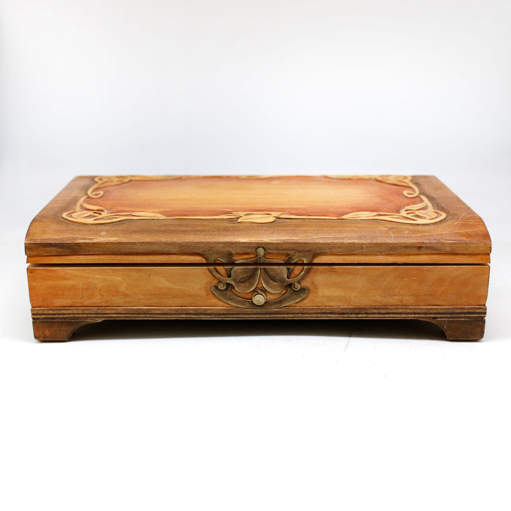 One-of-a-Kind Floral Ornament WOODCARVED Jewelry BOX 10x7x2.5