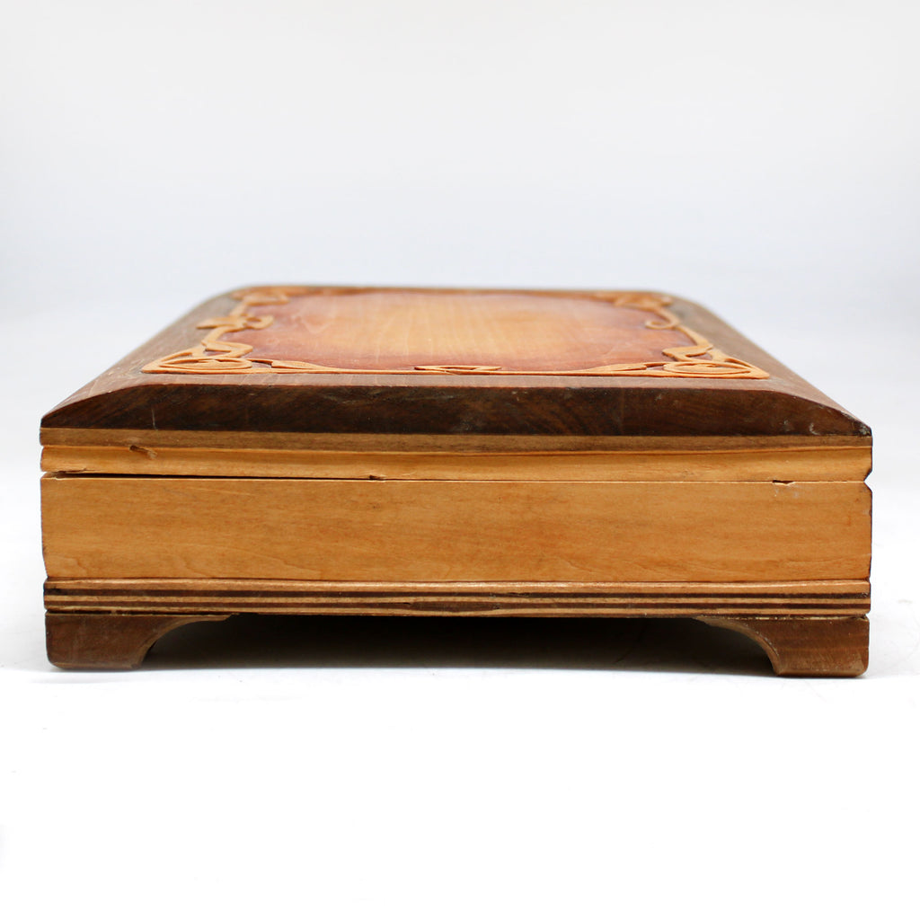 One-of-a-Kind Floral Ornament WOODCARVED Jewelry BOX 10x7x2.5