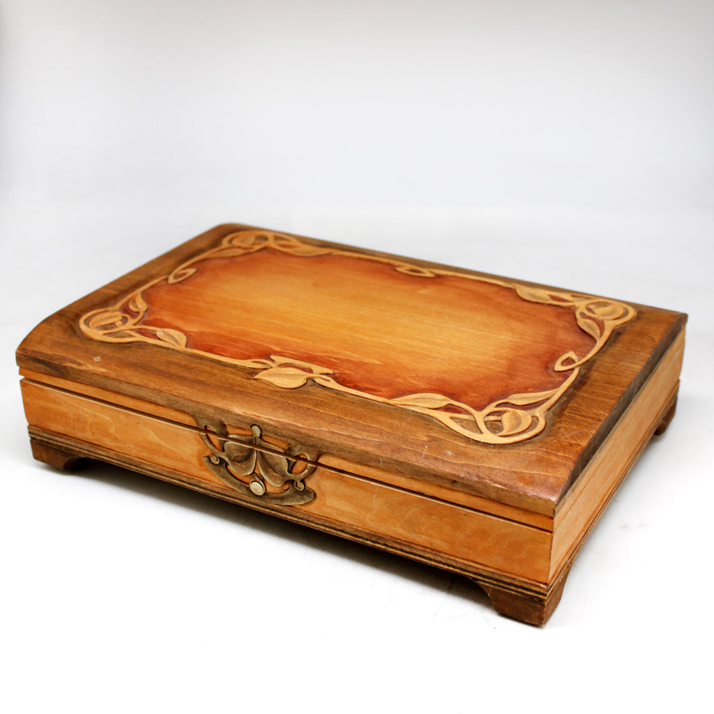 One-of-a-Kind Floral Ornament WOODCARVED Jewelry BOX 10x7x2.5