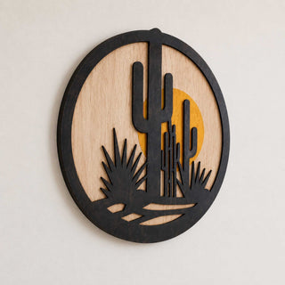 Southwestern Desert Cactus Wall Art – Layered Wooden Circle Wall Decor - G987002