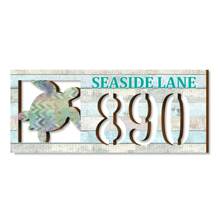 Handcrafted Sea Turtle Coastal Address Sign – Custom House Number & Street Name Plaque – Horizontal Address Plaque for Porch or Entryway MA989805-2