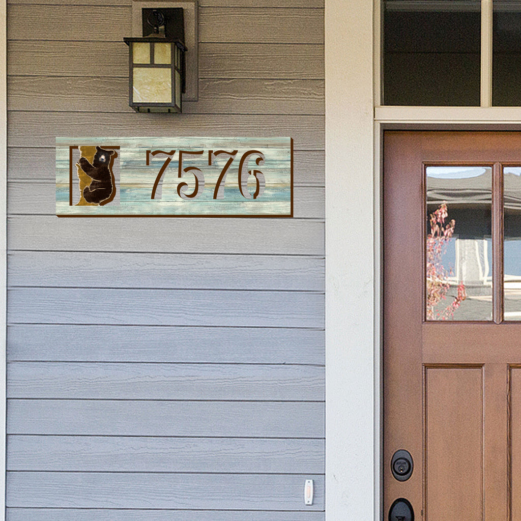 Wildlife Door Numbers Sign - Bear Cub Wooden House Number Plaque - Custom Home Address Sign - MA989825