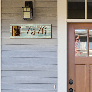 Wildlife Door Numbers Sign - Bear Cub Wooden House Number Plaque - Custom Home Address Sign - MA989825