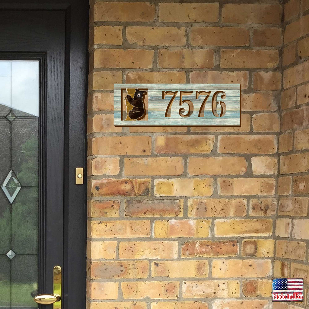 Wildlife Door Numbers Sign - Bear Cub Wooden House Number Plaque - Custom Home Address Sign - MA989825