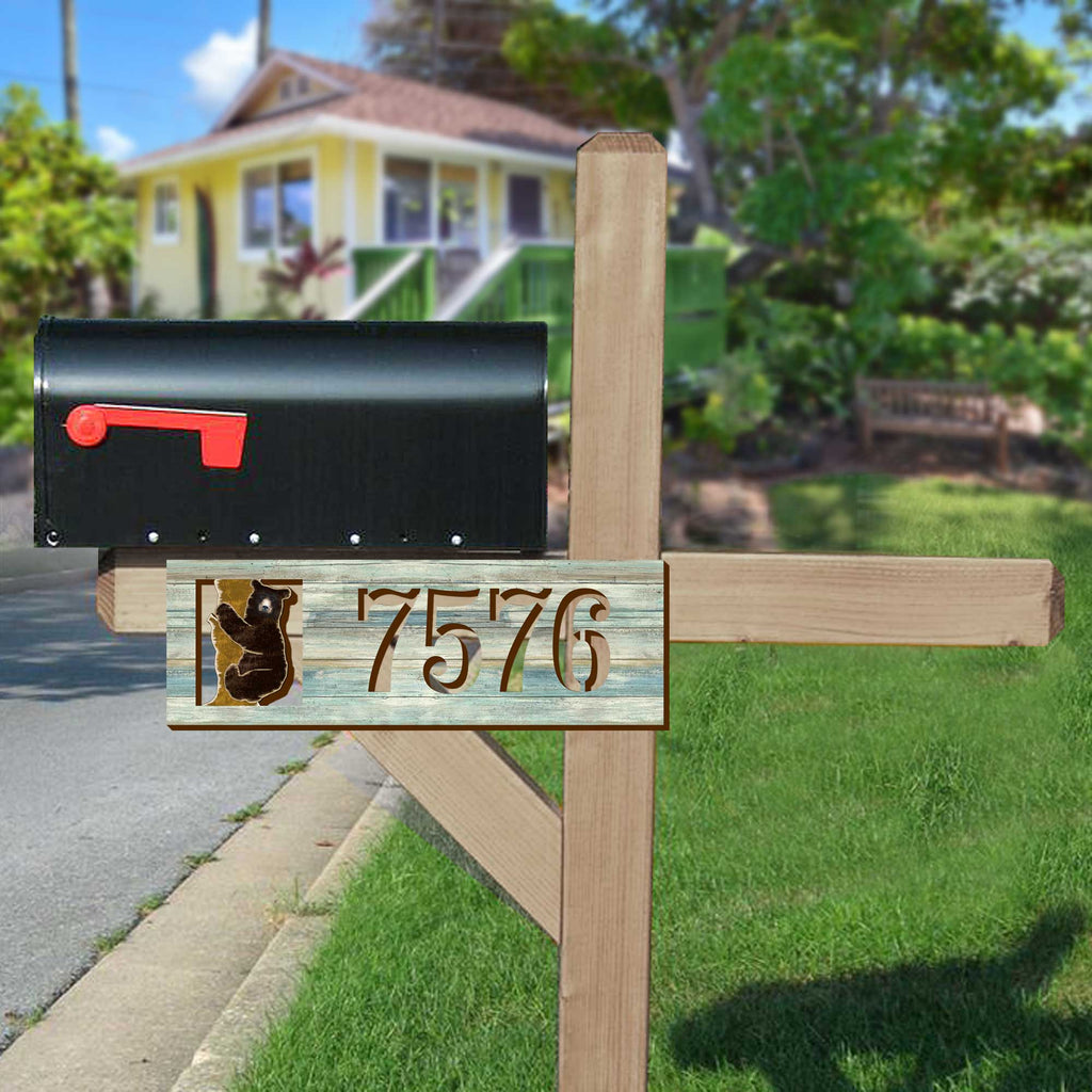 Wildlife Door Numbers Sign - Bear Cub Wooden House Number Plaque - Custom Home Address Sign - MA989825