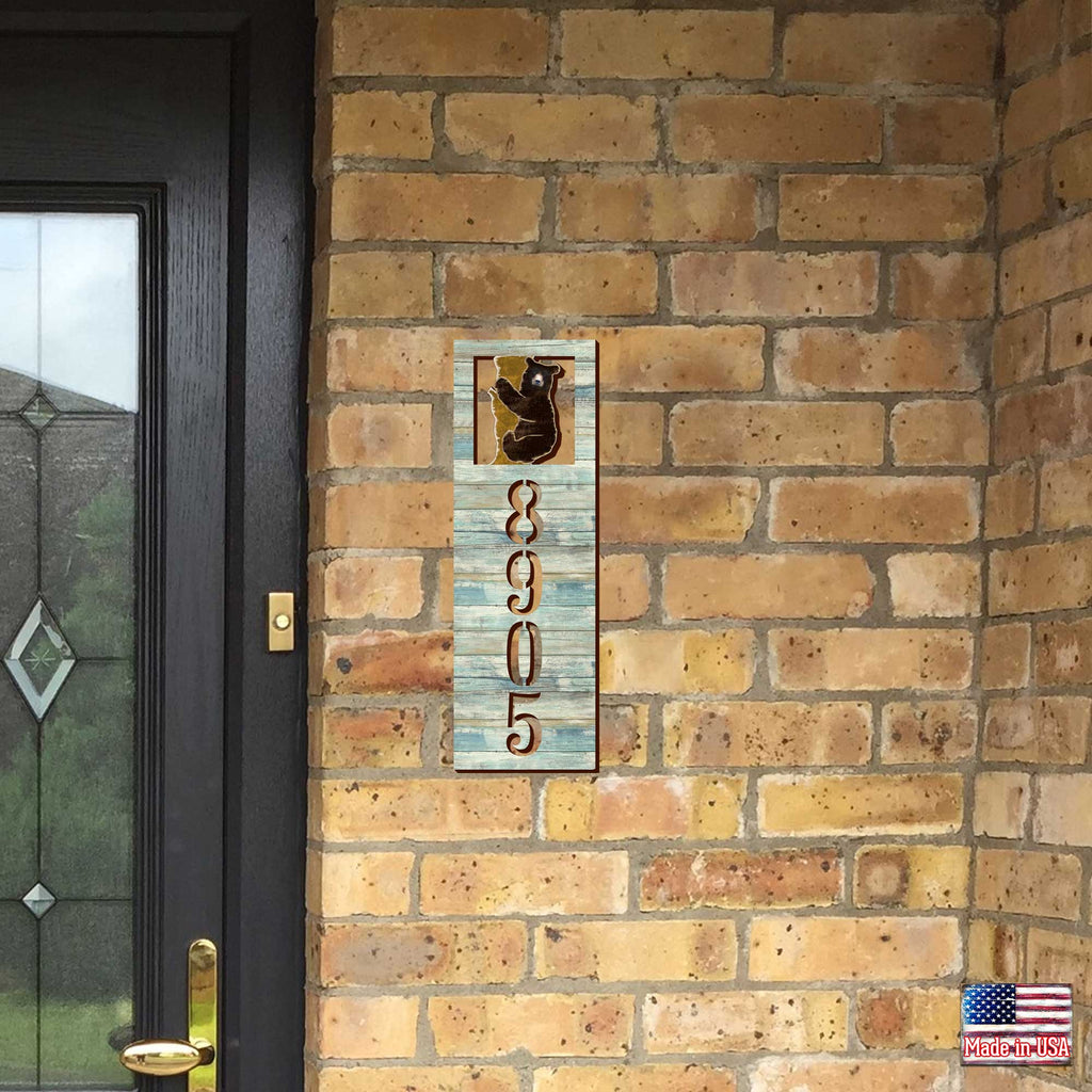 Wildlife Door Numbers Sign - Bear Cub Wooden House Number Plaque - Custom Home Address Sign - MA989825