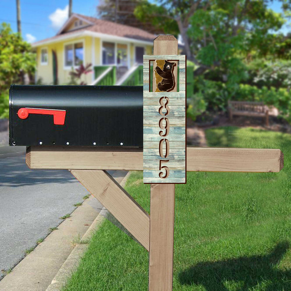 Wildlife Door Numbers Sign - Bear Cub Wooden House Number Plaque - Custom Home Address Sign - MA989825