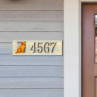 Handcrafted Golden Dog House Number Sign – Custom Home Handcrafted Wooden Address Sign MA989827