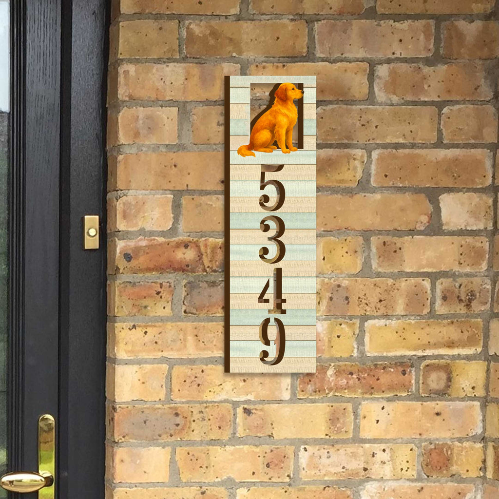 Handcrafted Golden Dog House Number Sign – Custom Home Handcrafted Wooden Address Sign MA989827