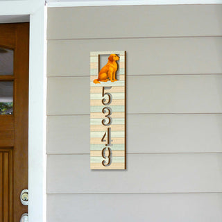 Handcrafted Golden Dog House Number Sign – Custom Home Handcrafted Wooden Address Sign MA989827