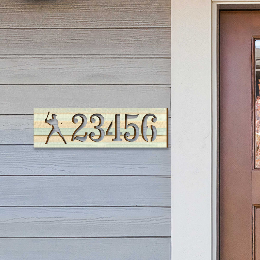 Handcrafted Baseball House Number Sign – Wooden Address Plaque with Sports Theme – Custom Home Handcrafted Wooden Address Sign MA989828