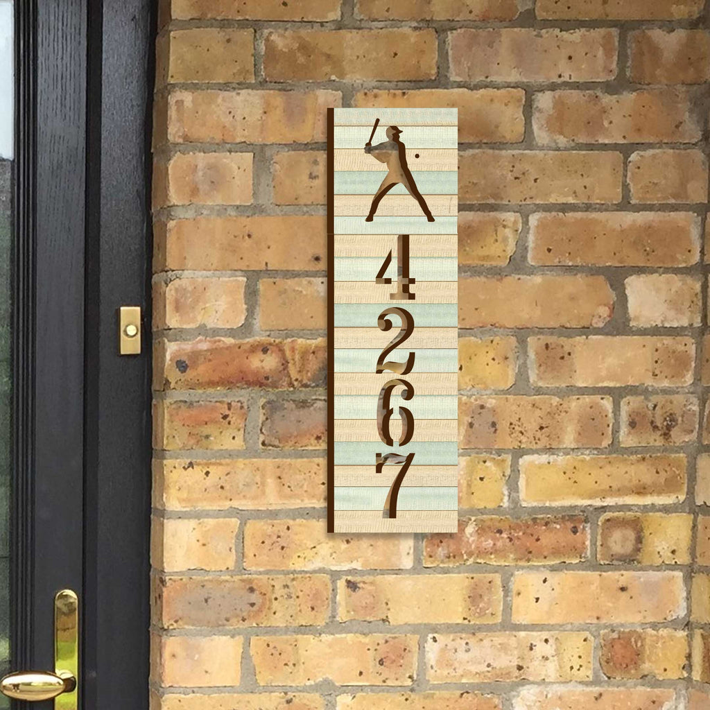 Handcrafted Baseball House Number Sign – Wooden Address Plaque with Sports Theme – Custom Home Handcrafted Wooden Address Sign MA989828