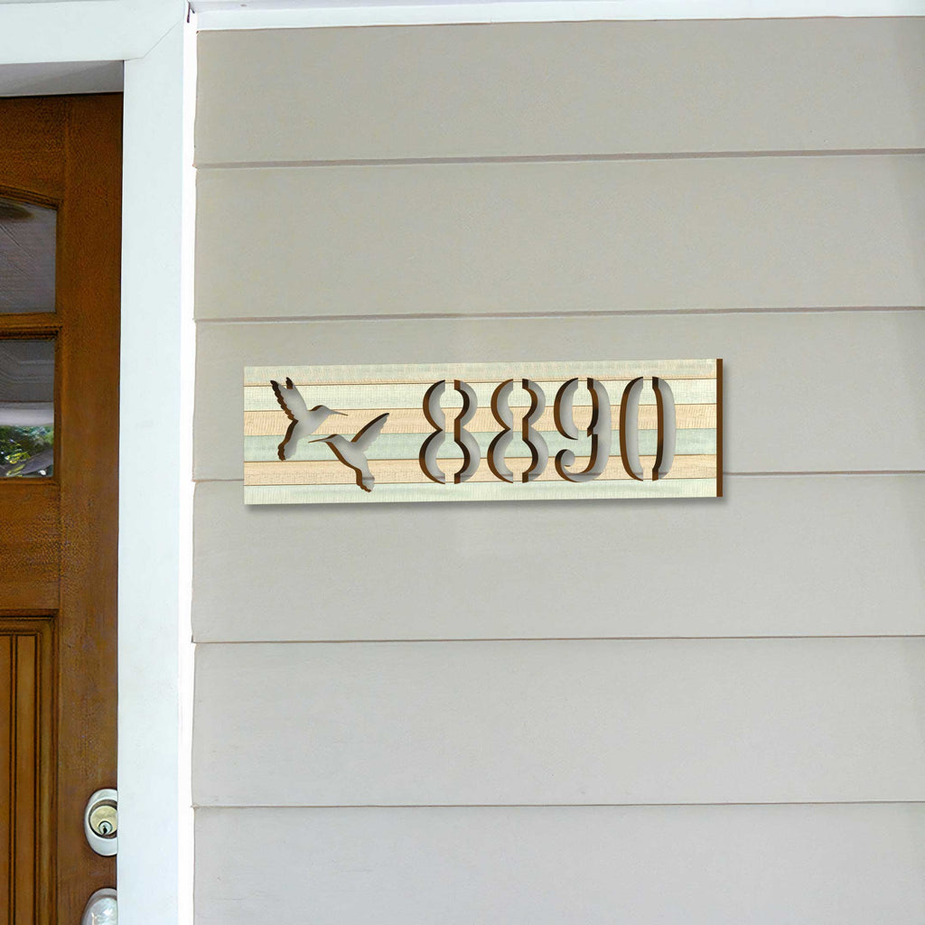 Hummingbird House Number Sign – Handcrafted Wooden Address Plaque for Mailbox Post or Porch – Custom Home Handcrafted Wooden Address Sign MA989830