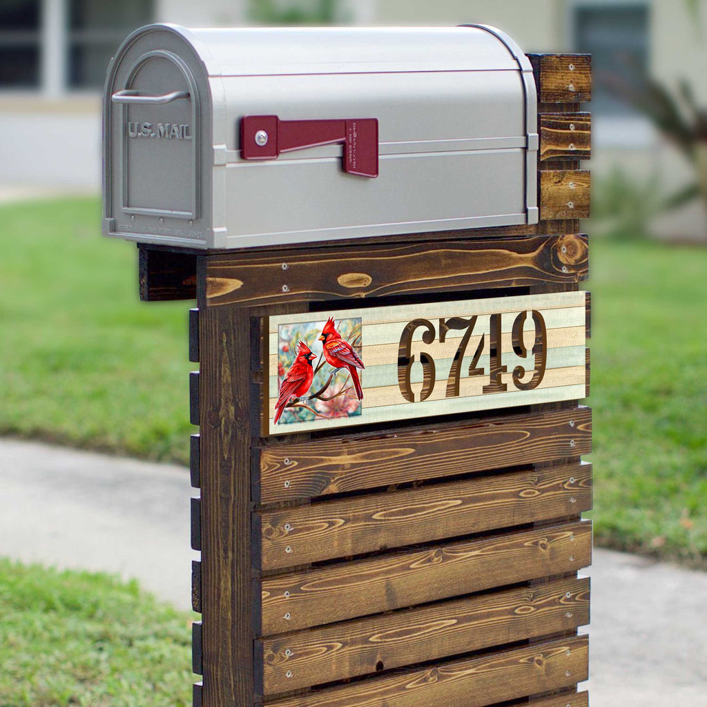 Handcrafted Wooden House Number Sign with Cardinals – Vertical & Horizontal Address Plaque for Porch or Entryway MA989833