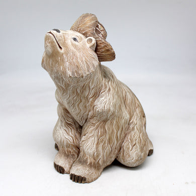 One-of-a-Kind Polar Bear with Eskimo Family WOODCARVED Figurine 7.5x5.5x5.5
