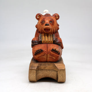 One-of-a-Kind Bear with Garmoshka WOODCARVED Figurine 5.5x3x4