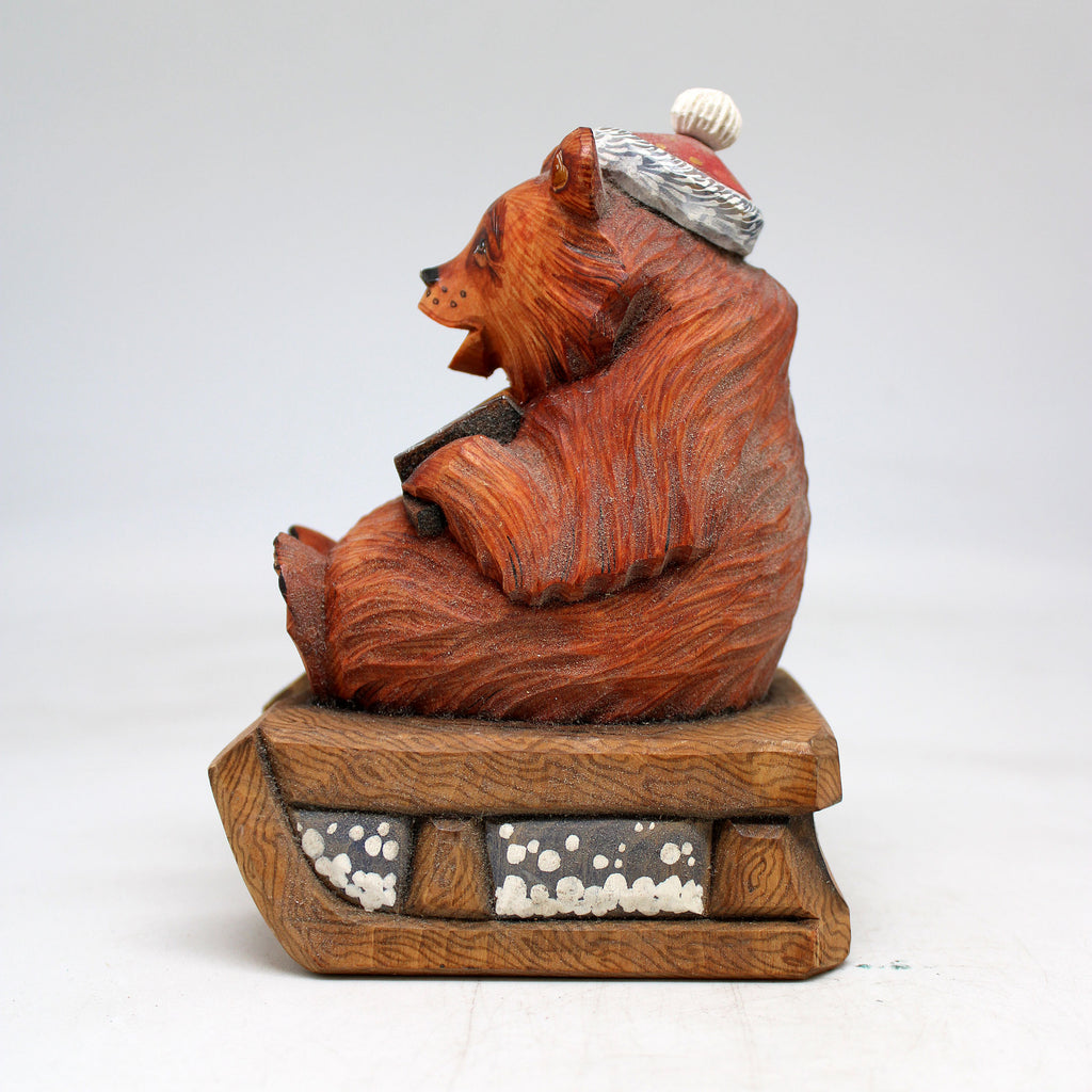 One-of-a-Kind Bear with Garmoshka WOODCARVED Figurine 5.5x3x4