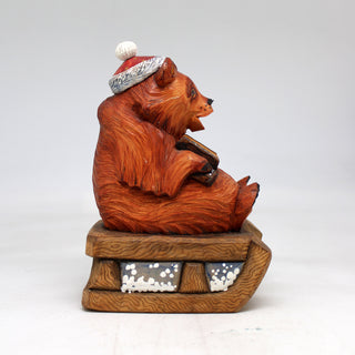 One-of-a-Kind Bear with Garmoshka WOODCARVED Figurine 5.5x3x4