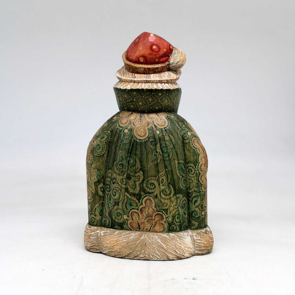 One-of-a-Kind Santa with Book WOODCARVED Figurine 6x35x35 by G. Debrekht - - Unique Handcrafted and Hand-Painted Collectible