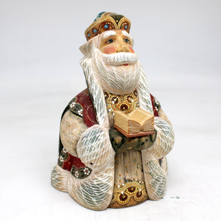 One-of-a-Kind - Santa with Book WOODCARVED Figurine 5.5x4x3.5 by G.DeBrekht - Unique Handcarved and Hand-Painted Collectible