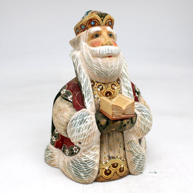 One-of-a-Kind - Santa with Book WOODCARVED Figurine 5.5x4x3.5 by G.DeBrekht - Unique Handcarved and Hand-Painted Collectible