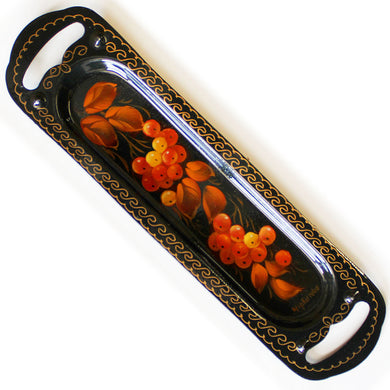 Authentic Zhostovo Floral Hand-Painted Black Metal Tray - 10 x 3 - Kitchenware Gift and Decor - Decorative Work of Art by G. Debrekht - Functional Kitchenware and Unique TableWall Decor