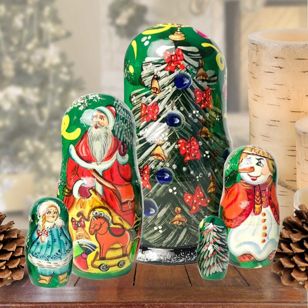 Mr. And Mrs. Christmas Matreshka Nesting Hand-Painted Doll Set 5 by G. DeBrekht - Christmas Decor - 1101512