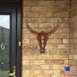Cow Bison Buffalo Skull Personalized House Number Sign - Nature Wildlife Decor - Handcrafted Wooden Address Sign - MA98235
