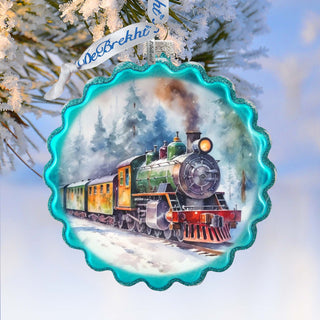 Christmas Train Wreath Glass Ornament by G. Debrekht - Christmas Decor - 759-051