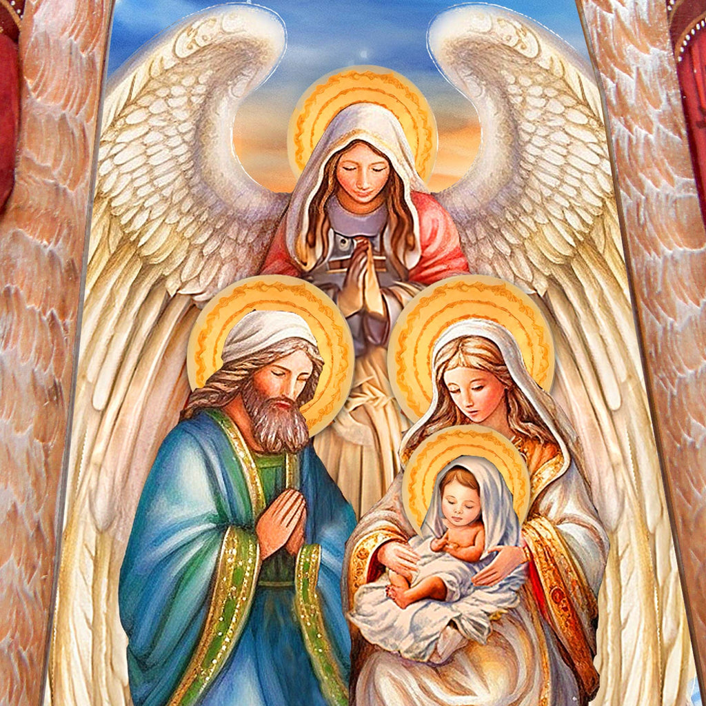 Nativity with Angel Santa Hand-Painted WOODCARVED Masterpiece by G. DeBrekht - Nativity Holiday Decor - 210232SE