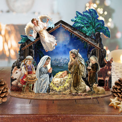 Nativity with Angel Decorative Village Eco Wood Set by D. Gelsinger Nativity Holiday Decor - 852760