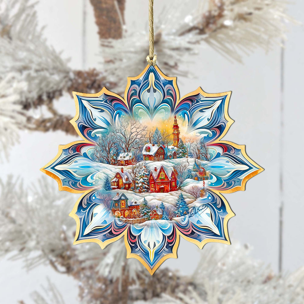 Winter Village Snowflake Large Wooden Ornament by G. Debrekht - Christmas Decor - 8688418M