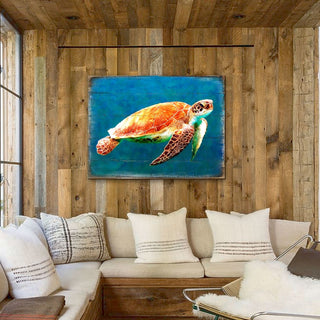 Revis Sea Turtle Wood Wooden Coastal Wall Art by Nature Wonders - Coastal Sea-Life Decor - 95266B