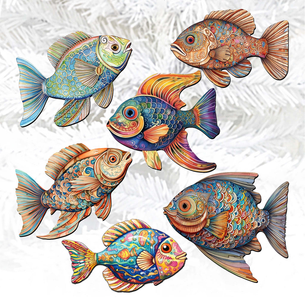 Coastal Fish Clip-On Eco Wood Decorative Ornaments Set of 6 by G. Debrekht - Coastal Decor - 8090034C-S6