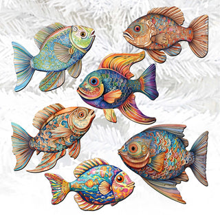 Coastal Fish Clip-On Eco Wood Decorative Ornaments Set of 6 by G. Debrekht - Coastal Decor - 8090034C-S6