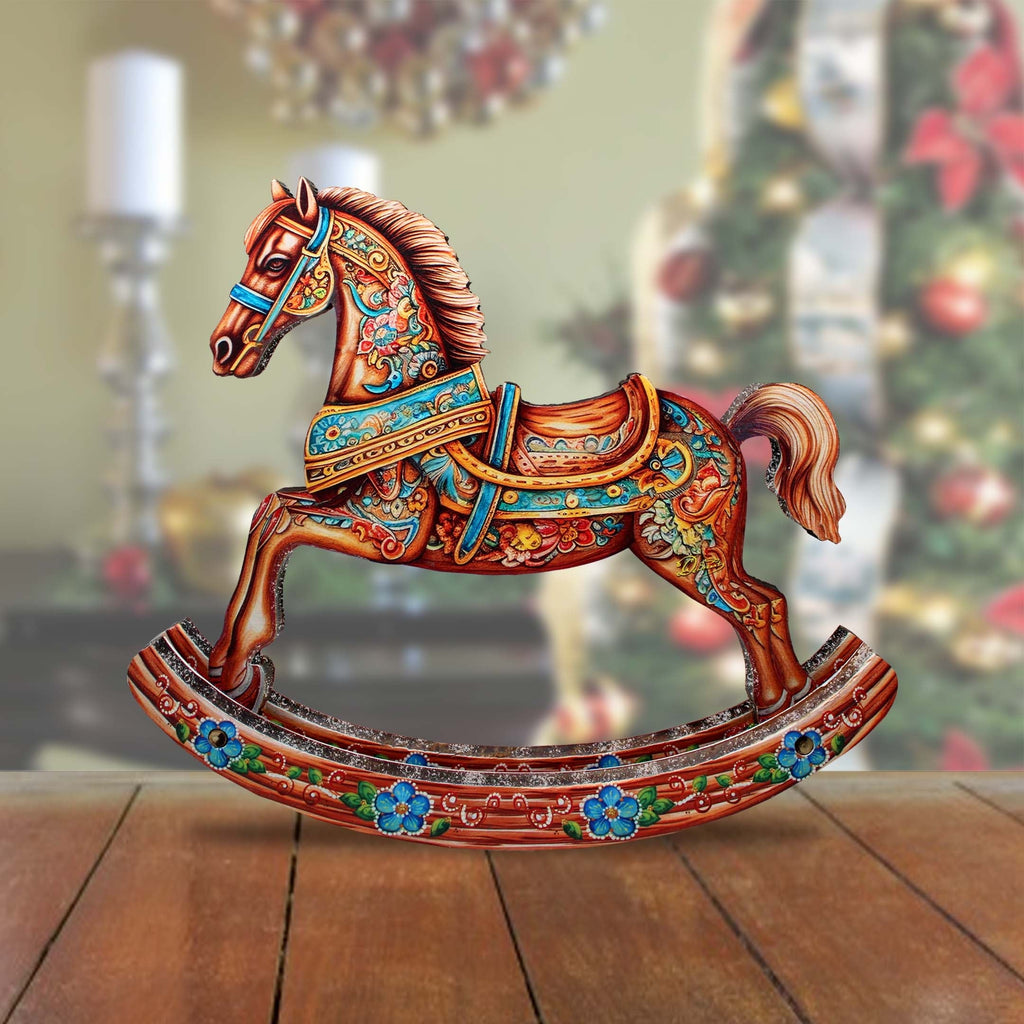 Enchanting Rocking Horse Limited Edition Wooden Figurine by G. Debrekht - Christmas Centerpiece Decor - 89308