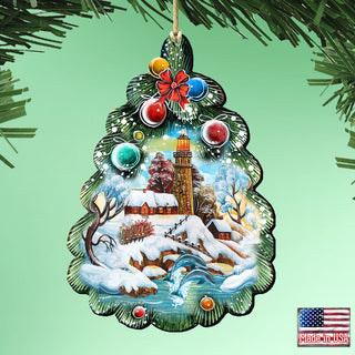 Lighthouse Tree Wooden Ornaments by G. DeBrekht - Coastal Holiday Decor - 8119185